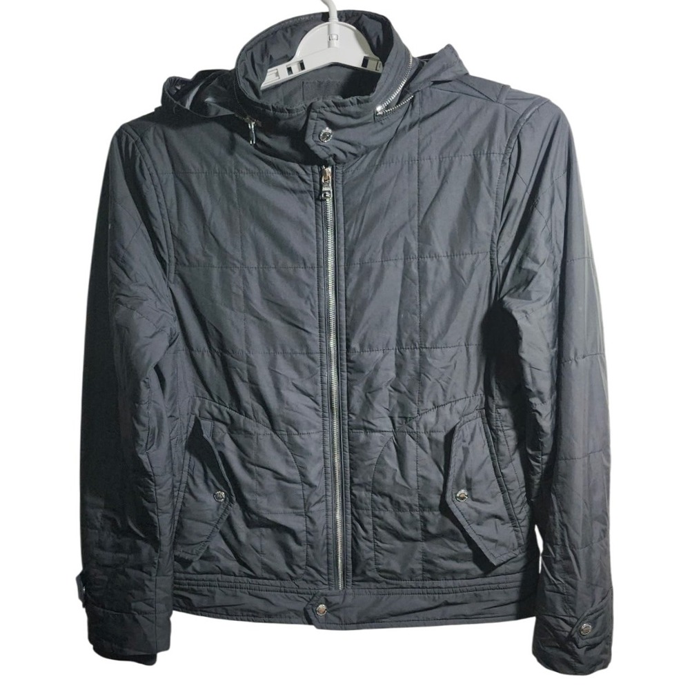 Banana Republic Quilted Jacket Women's Small Black Lightweight Hooded Coat *READ